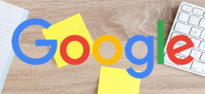 Google logo over picture of desk