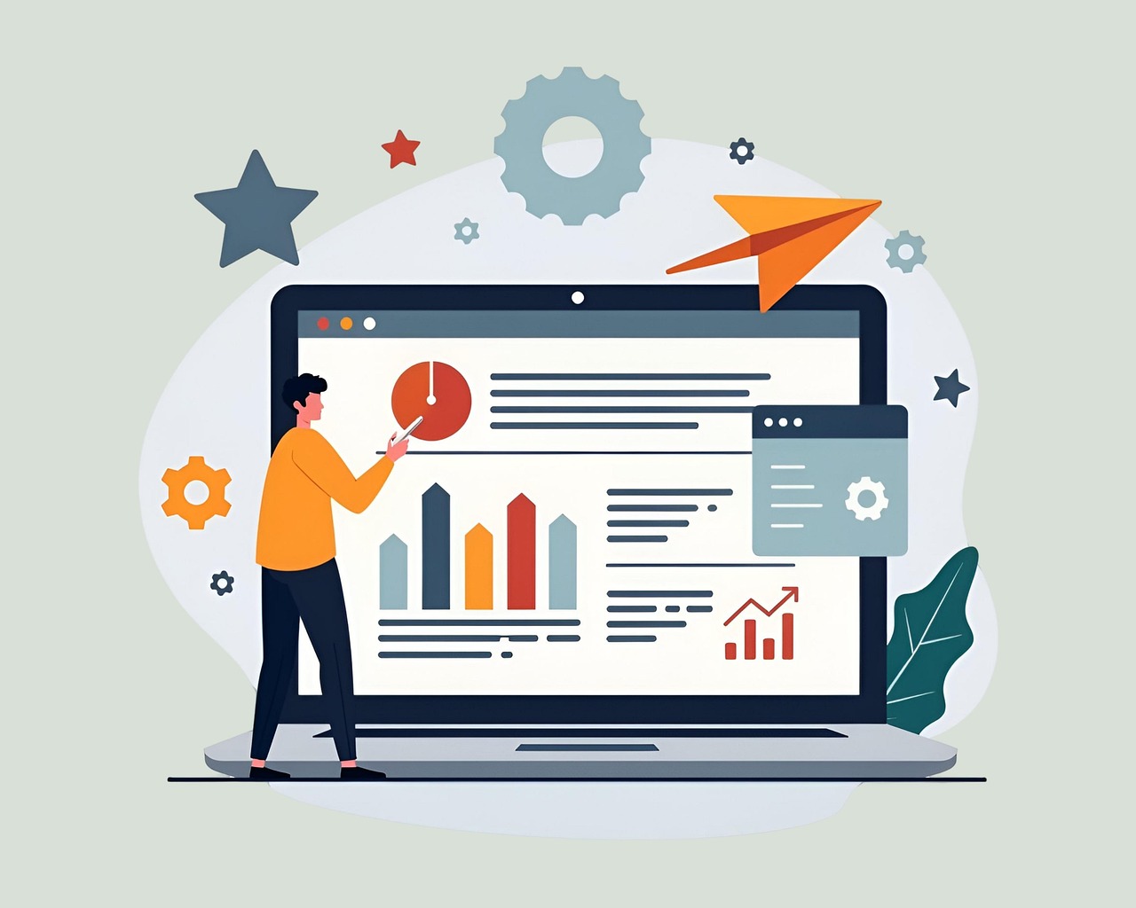 illustration of person in front of traffic data on computer